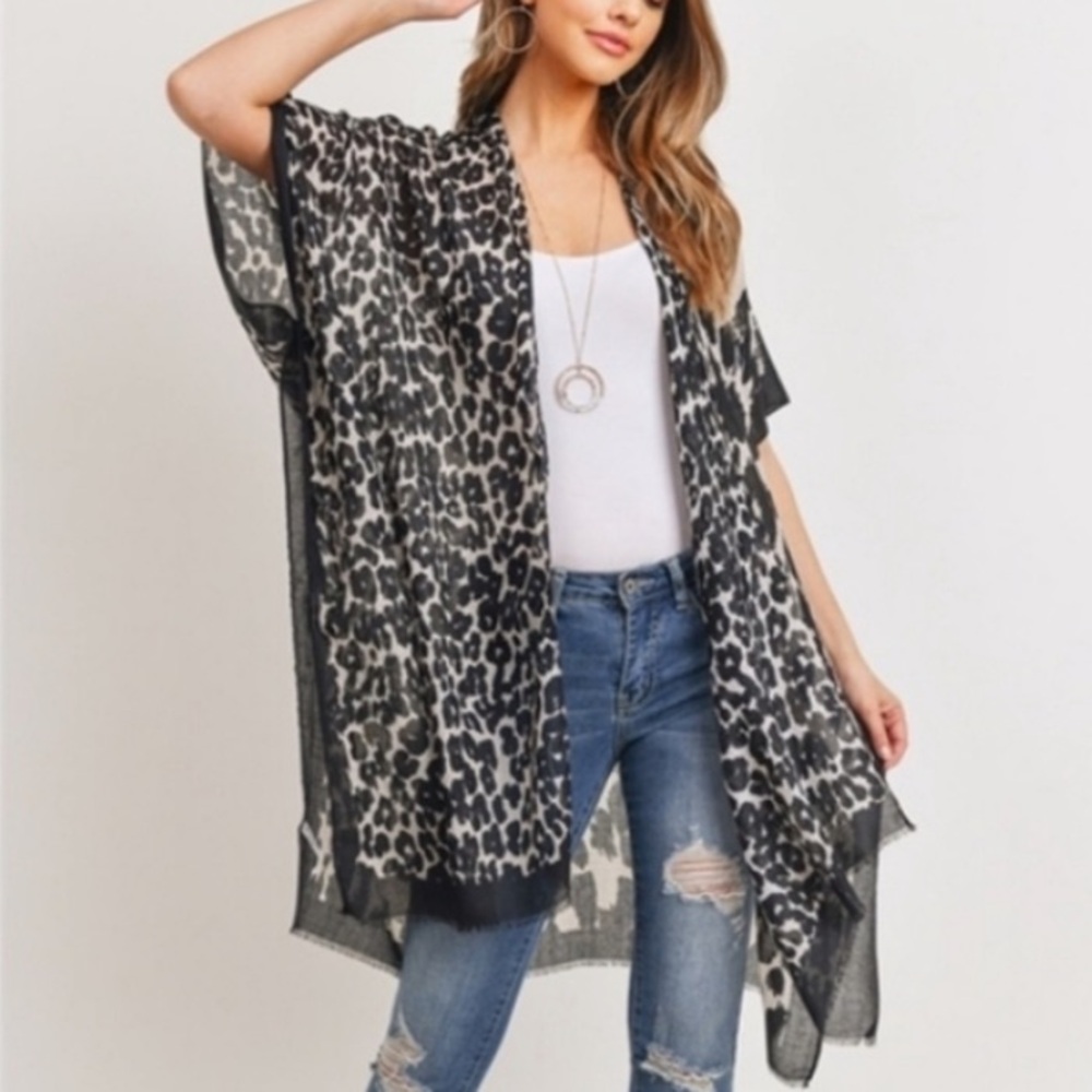 Steve Madden | Duster Kimono Beach Coverup Boho Sheer (OS) Animal Print - Picture 1 of 8